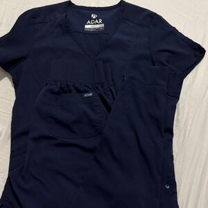 ADAR Navy V-Neck Scrub Top and Jogger Pants Set - Women's